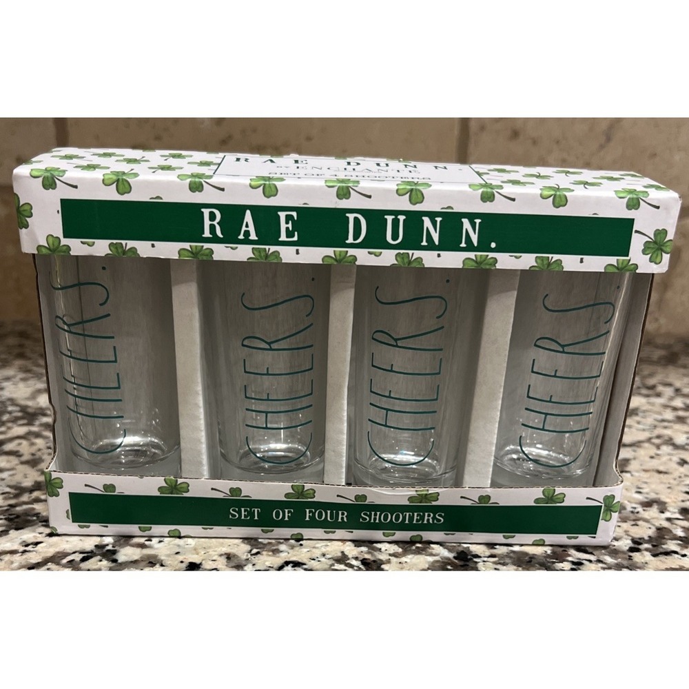 Set‎ Of 4 Rae Dunn CHEERS Shooter Shot Glasses St. Patrick's Day